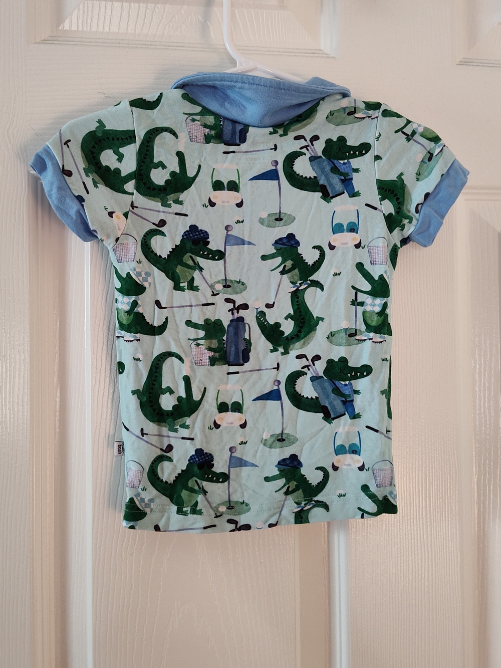 Blue Bamboo Polo with Green Alligator Golf Print - Picture 4 of 4